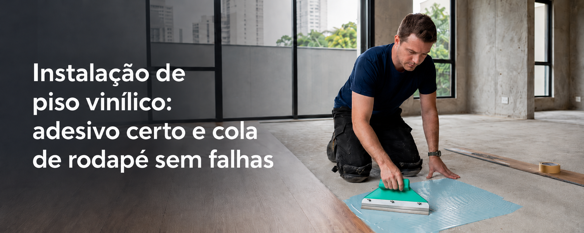 Instalação de piso vinílico: adesivo certo e cola de rodapé sem falhas